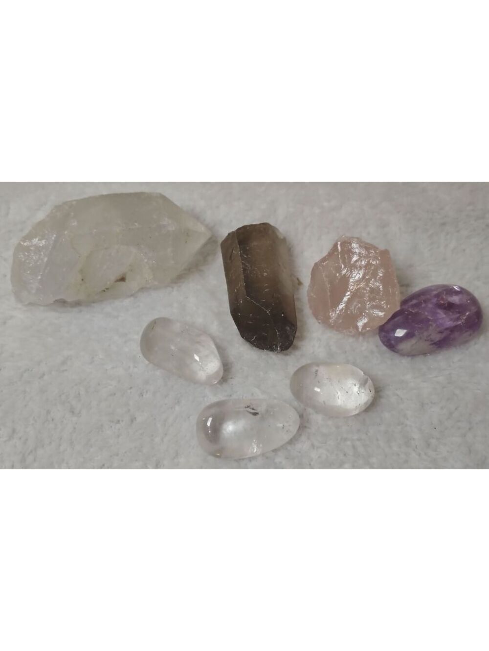 7 Pc Natural Quartz Crystal Lot Raw Clear Smoky Rose Point Tumbled Amethyst Gems
